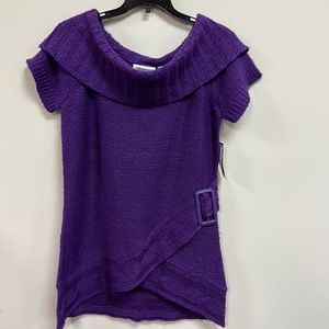 Missy Alison Brittney Large 100% acrylic Purple Short Sleeve Cable Sweater